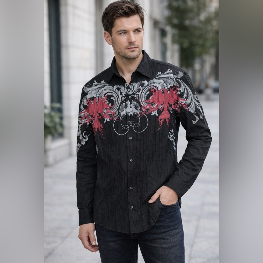 Pop Icon Graphic Design Shirt Men's Size slim small Crepe look